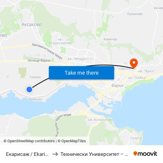 Екарисаж / Ekarisazh to Технически Университет – Варна map