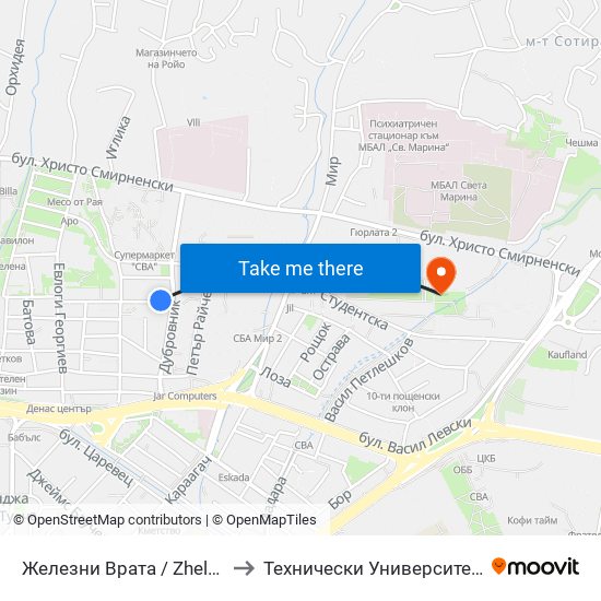 Железни Врата / Zhelezni Vrata to Технически Университет – Варна map
