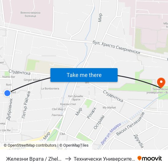 Железни Врата / Zhelezni Vrata to Технически Университет – Варна map