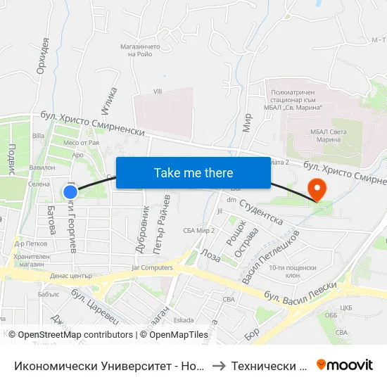Икономически Университет - Нов Корпус / University Of Economics - New Building to Технически Университет – Варна map