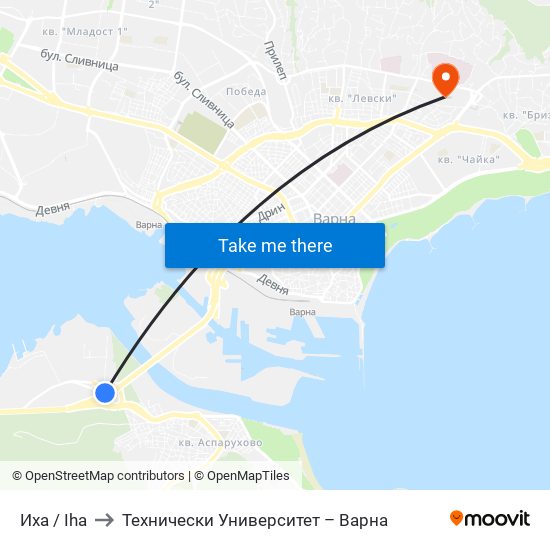 Иха / Iha to Технически Университет – Варна map