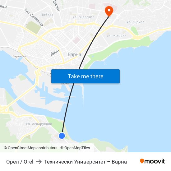 Орел / Orel to Технически Университет – Варна map