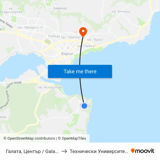 Галата, Център / Galata, Center to Технически Университет – Варна map