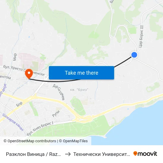 Разклон Виница / Razklon Vinitsa to Технически Университет – Варна map