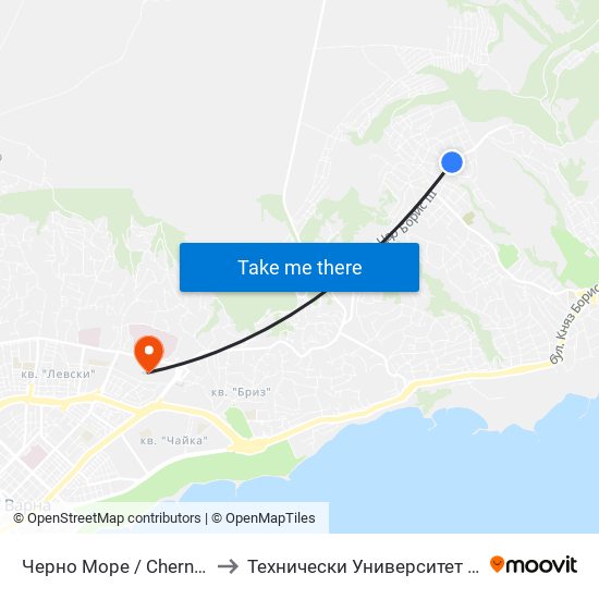 Черно Море / Cherno More to Технически Университет – Варна map