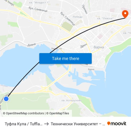 Туфла Кула / Tuffla Kula to Технически Университет – Варна map