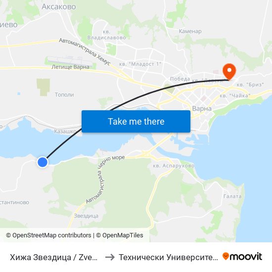 Хижа Звездица / Zvezditsa Hut to Технически Университет – Варна map