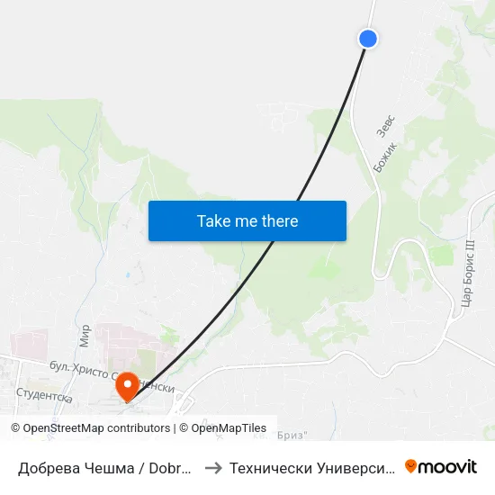 Добрева Чешма / Dobreva Cheshma to Технически Университет – Варна map