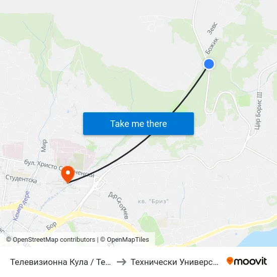 Телевизионна Кула / Television Tower to Технически Университет – Варна map