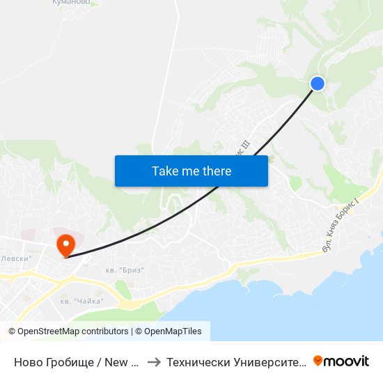 Ново Гробище / New Cemetery to Технически Университет – Варна map