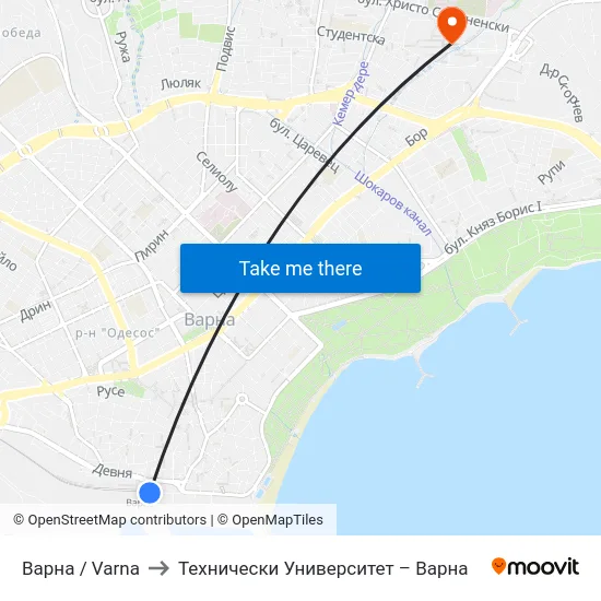 Варна / Varna to Технически Университет – Варна map