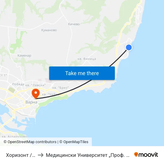 Хоризонт / Horizont to Медицински Университет „Проф. Д-Р Параскев Стоянов“ map