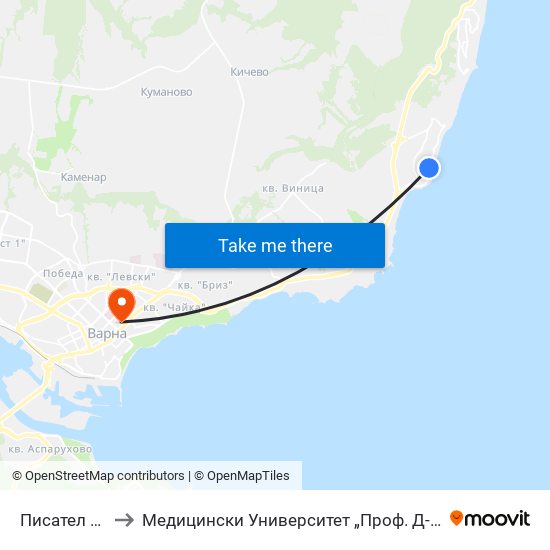 Писател / Pisatel to Медицински Университет „Проф. Д-Р Параскев Стоянов“ map