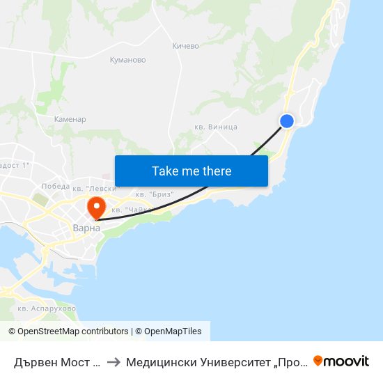 Дървен Мост / Darven Most to Медицински Университет „Проф. Д-Р Параскев Стоянов“ map