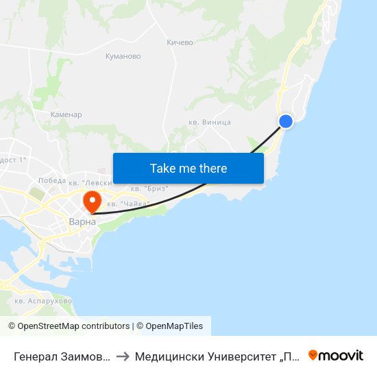 Генерал Заимов / General Zaimov to Медицински Университет „Проф. Д-Р Параскев Стоянов“ map