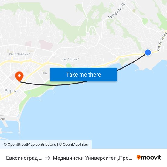 Евксиноград / Euxinograd to Медицински Университет „Проф. Д-Р Параскев Стоянов“ map