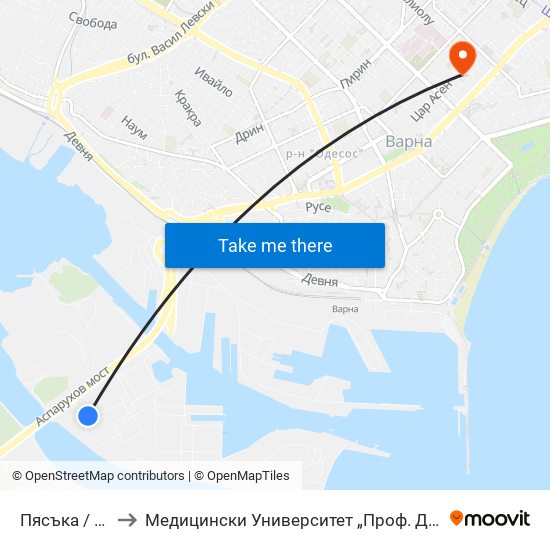 Пясъка / Pyasaka to Медицински Университет „Проф. Д-Р Параскев Стоянов“ map