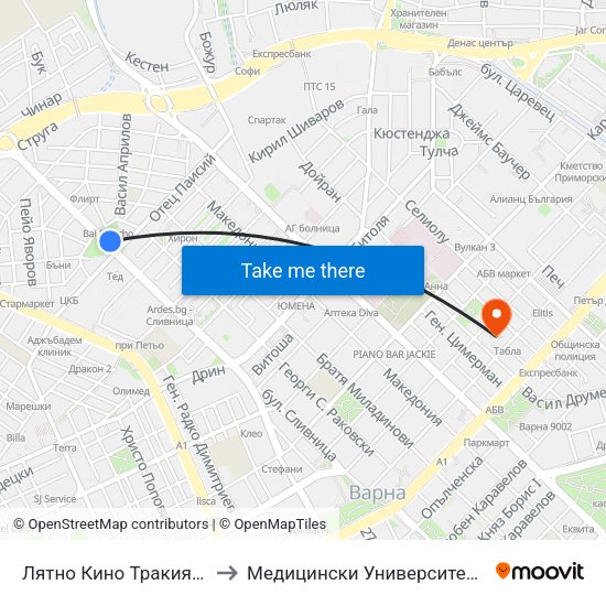 Лятно Кино Тракия / Trakiya Summer Cinema to Медицински Университет „Проф. Д-Р Параскев Стоянов“ map