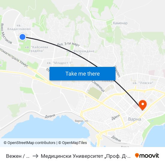 Вежен / Vezhen to Медицински Университет „Проф. Д-Р Параскев Стоянов“ map