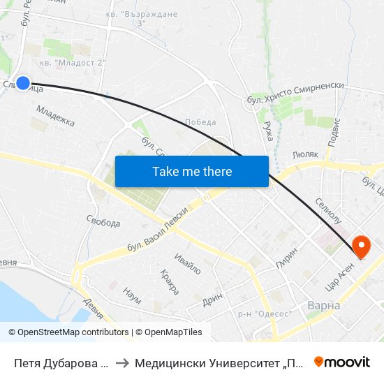 Петя Дубарова / Petya Dubarova to Медицински Университет „Проф. Д-Р Параскев Стоянов“ map