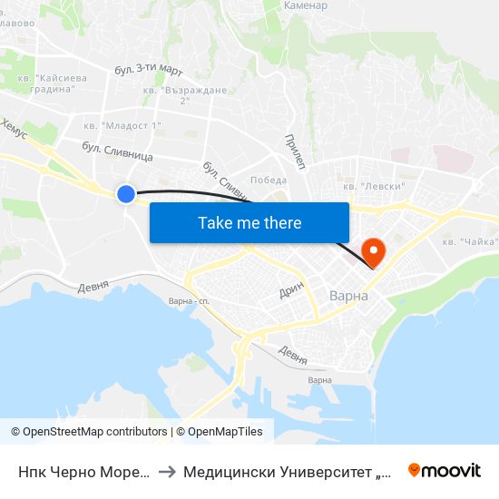 Нпк Черно Море / Npk Cherno More to Медицински Университет „Проф. Д-Р Параскев Стоянов“ map
