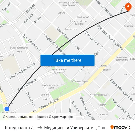 Катедралата / the Cathedral to Медицински Университет „Проф. Д-Р Параскев Стоянов“ map