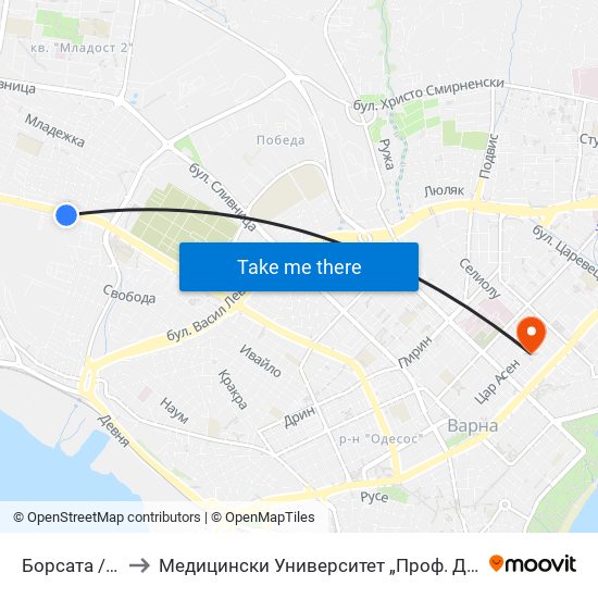 Борсата / Borsata to Медицински Университет „Проф. Д-Р Параскев Стоянов“ map
