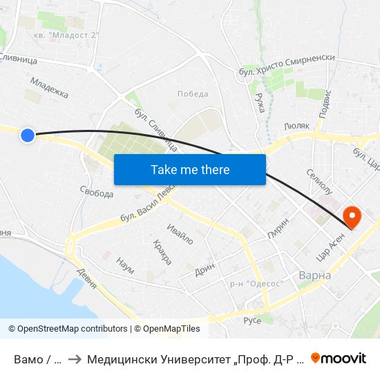 Вамо / Vamo to Медицински Университет „Проф. Д-Р Параскев Стоянов“ map