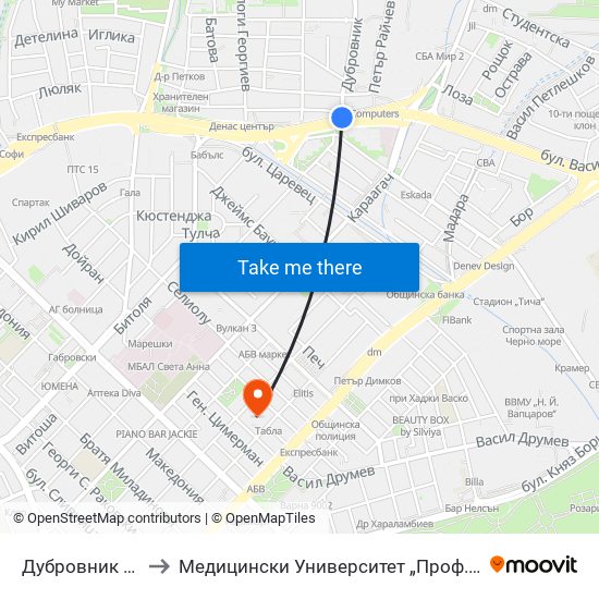Дубровник / Dubrovnik to Медицински Университет „Проф. Д-Р Параскев Стоянов“ map