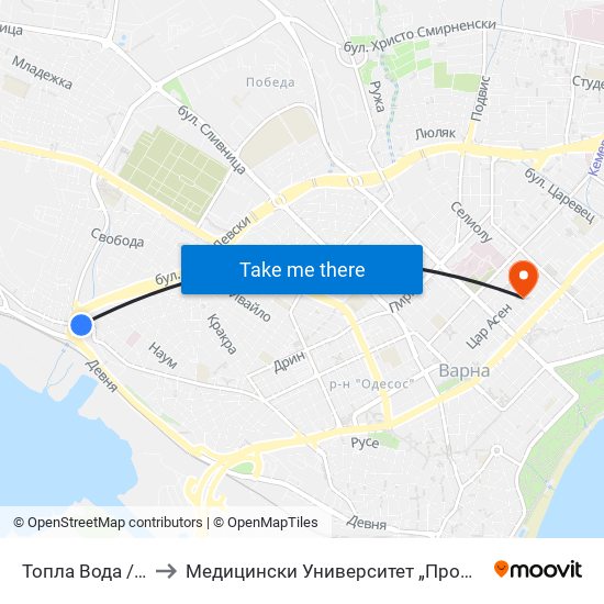 Топла Вода / Topla Voda to Медицински Университет „Проф. Д-Р Параскев Стоянов“ map