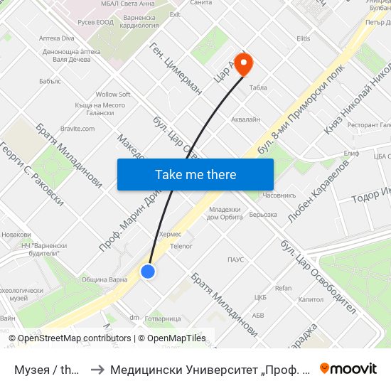 Музея / the Museum to Медицински Университет „Проф. Д-Р Параскев Стоянов“ map