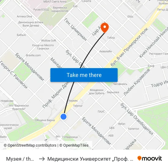 Музея / the Museum to Медицински Университет „Проф. Д-Р Параскев Стоянов“ map