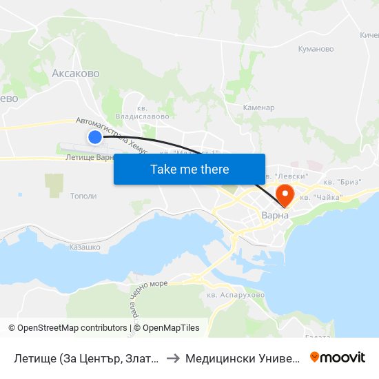 Летище  (За Център, Златни Пясъци) / Airport  (For Center, Golden Sands) to Медицински Университет „Проф. Д-Р Параскев Стоянов“ map