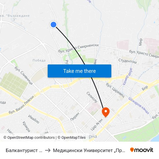 Балкантурист / Balkantourist to Медицински Университет „Проф. Д-Р Параскев Стоянов“ map