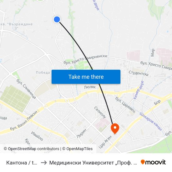 Кантона / the Canton to Медицински Университет „Проф. Д-Р Параскев Стоянов“ map