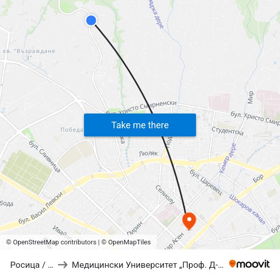 Росица / Rositsa to Медицински Университет „Проф. Д-Р Параскев Стоянов“ map