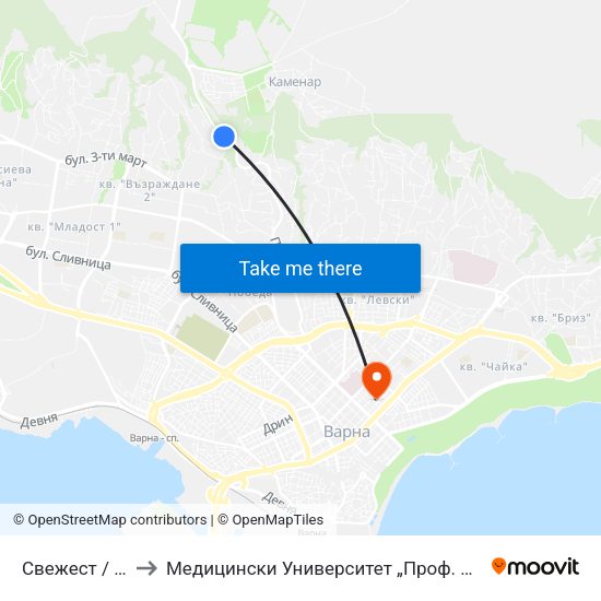 Свежест / Svezhest to Медицински Университет „Проф. Д-Р Параскев Стоянов“ map