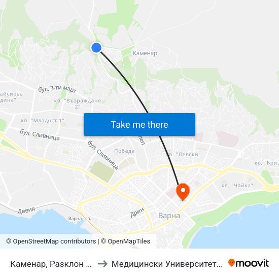 Каменар, Разклон / Fork Road For Kamenar to Медицински Университет „Проф. Д-Р Параскев Стоянов“ map