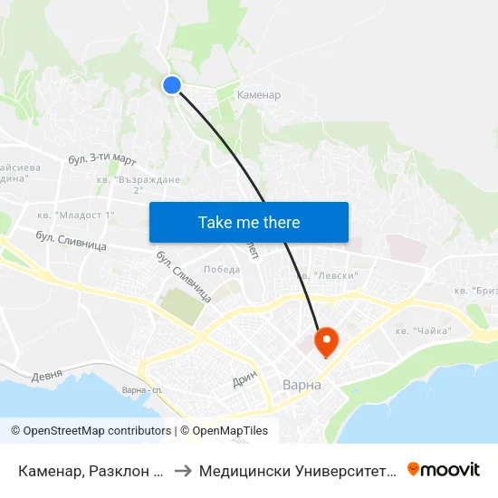 Каменар, Разклон / Fork Road For Kamenar to Медицински Университет „Проф. Д-Р Параскев Стоянов“ map