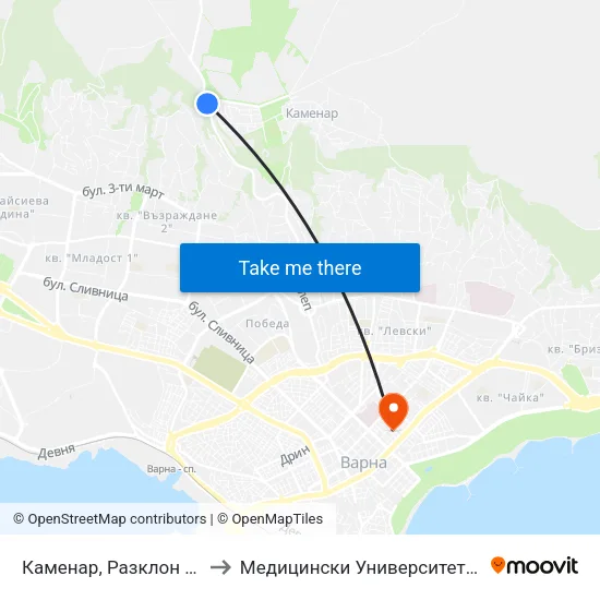 Каменар, Разклон / Fork Road For Kamenar to Медицински Университет „Проф. Д-Р Параскев Стоянов“ map