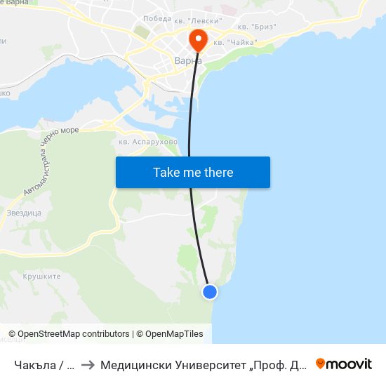 Чакъла / Chakala to Медицински Университет „Проф. Д-Р Параскев Стоянов“ map