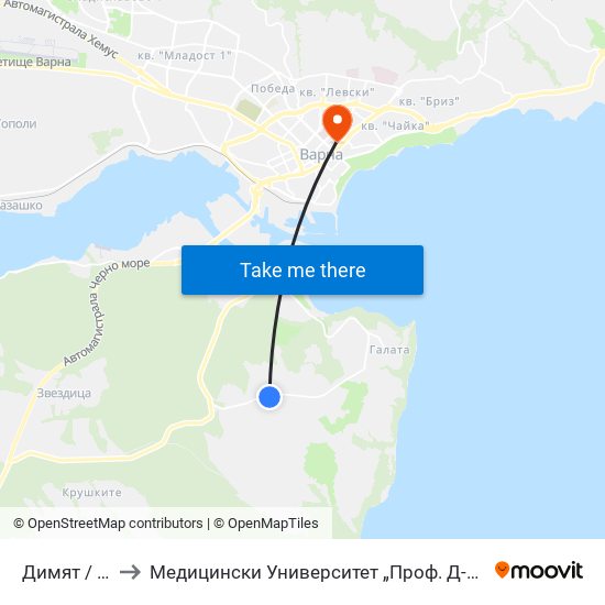 Димят / Dimyat to Медицински Университет „Проф. Д-Р Параскев Стоянов“ map