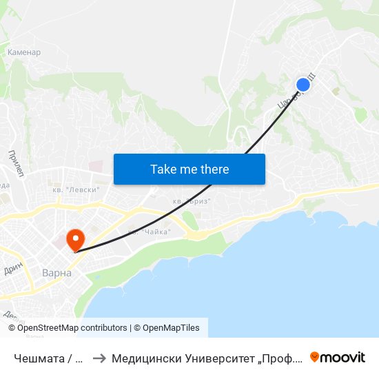 Чешмата / Cheshmata to Медицински Университет „Проф. Д-Р Параскев Стоянов“ map