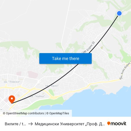 Вилите / the Villas to Медицински Университет „Проф. Д-Р Параскев Стоянов“ map