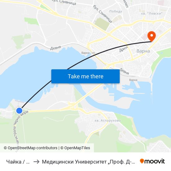 Чайка / Chayka to Медицински Университет „Проф. Д-Р Параскев Стоянов“ map