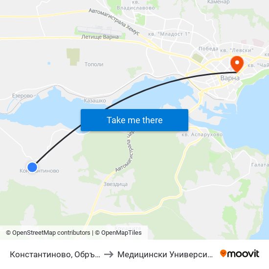 Константиново, Обръщач / Konstantinovo (Turn Spot) to Медицински Университет „Проф. Д-Р Параскев Стоянов“ map