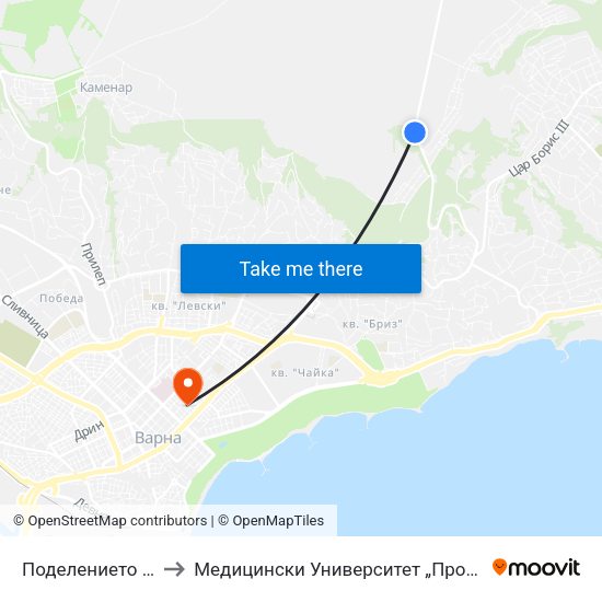 Поделението / Podelenieto to Медицински Университет „Проф. Д-Р Параскев Стоянов“ map