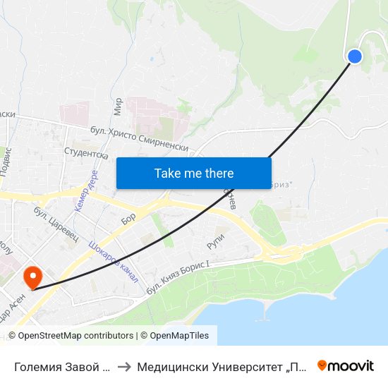 Големия Завой / Golemiya Zavoy to Медицински Университет „Проф. Д-Р Параскев Стоянов“ map