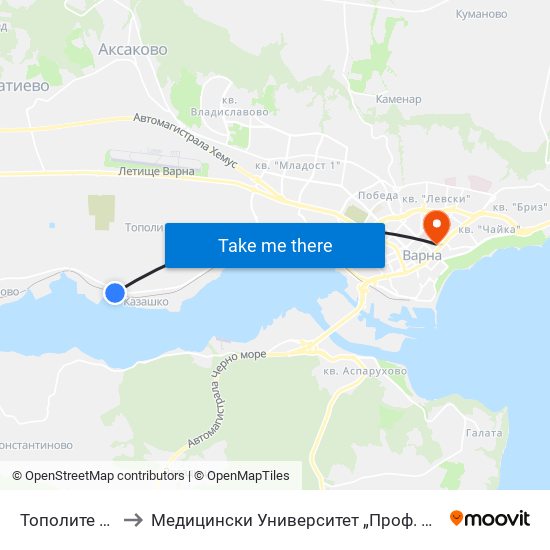 Тополите / Topolite to Медицински Университет „Проф. Д-Р Параскев Стоянов“ map