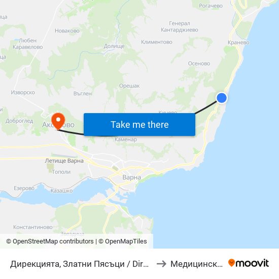 Дирекцията, Златни Пясъци / Directorate, Golden Sands to Медицински Център map